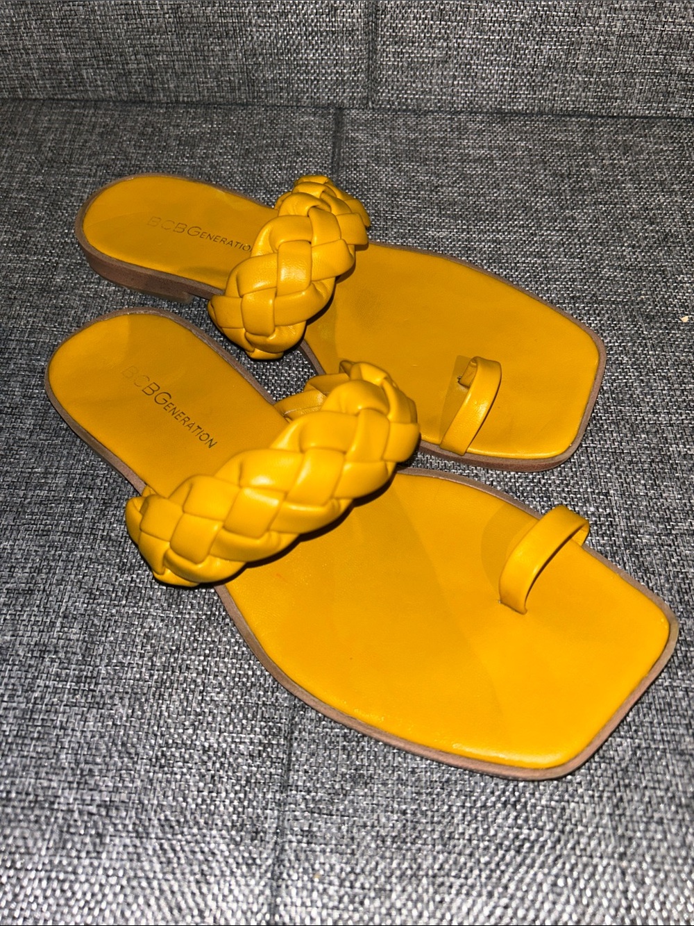 BCBGeneration Yellow Braided Toe-Loop Slide Sandals